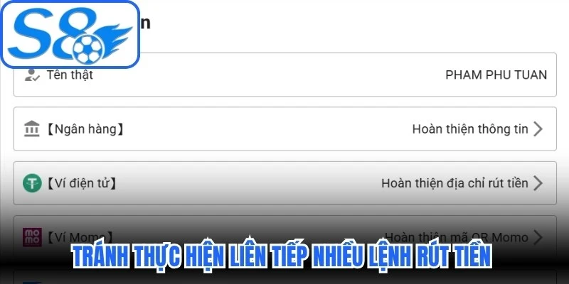 Tránh thực hiện liên tiếp nhiều lệnh rút tiền trong thời gian ngắn